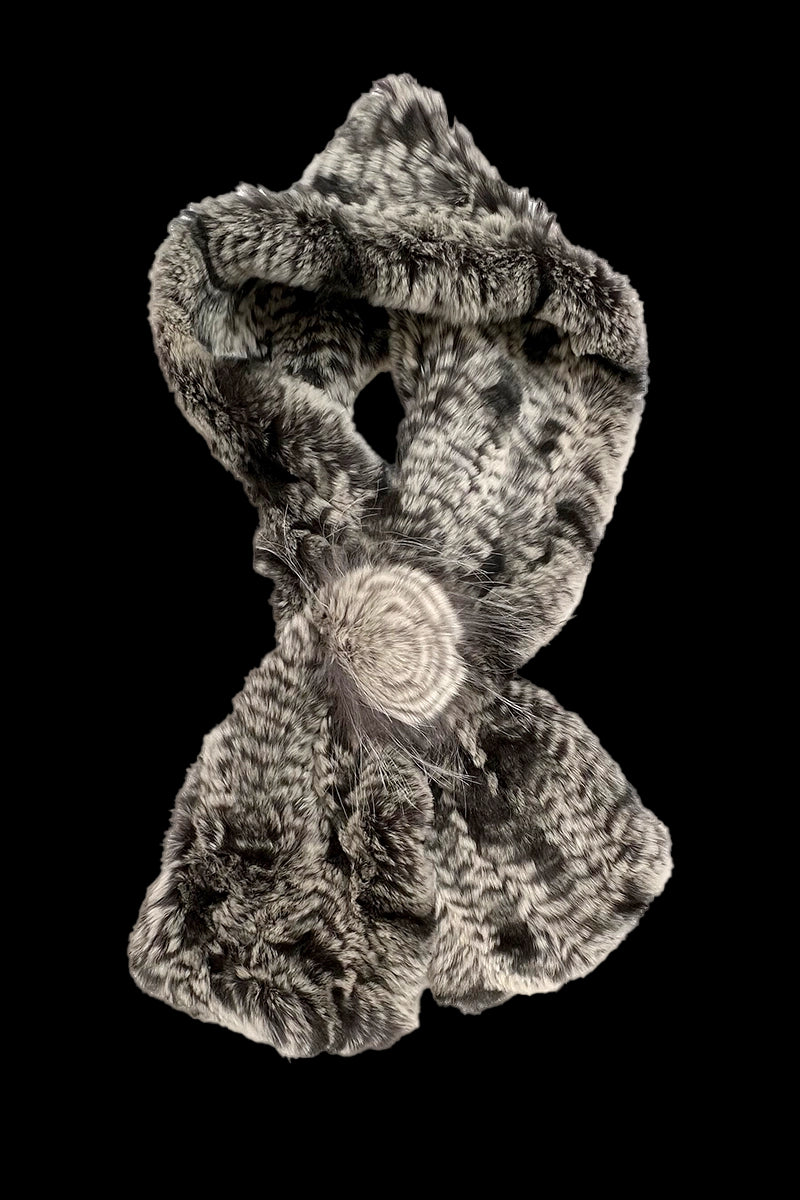 ML Furs  Knitted Rex Rabbit Fur Hat-Flower Detail