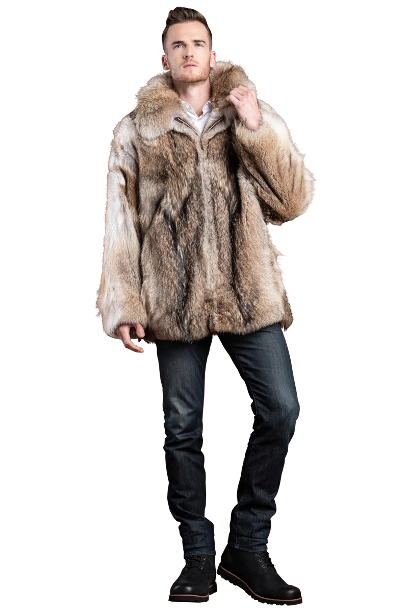 NaturalMulti EM-EL The Terry Men's Natural Coyote Fur Bomber Jacket