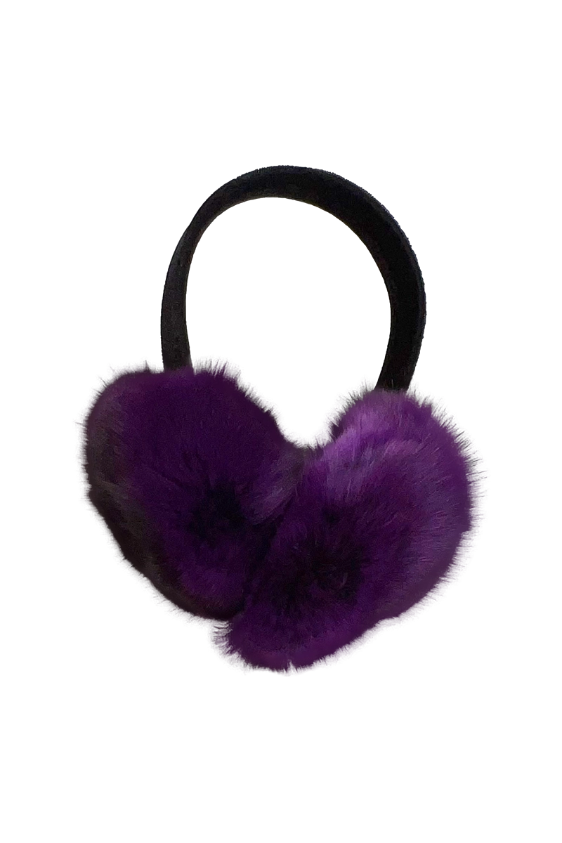 Purple EM-EL Women's Chinchilla Fur Earmuffs