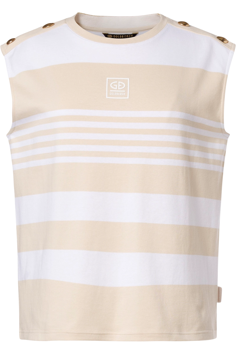 Champagne/White Goldbergh Mimi Sleeveless Button Detail Top Product Front View