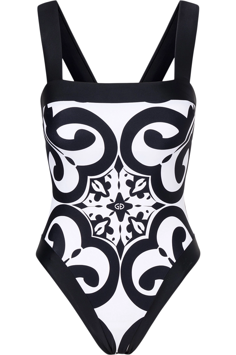 Black White Goldbergh Women's Costella Bathing Suit Model Front View