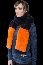 OrangeNavyBlue Glamourpuss NYC Colorblock Bronco Navy and Neon Orange Fur Scarf