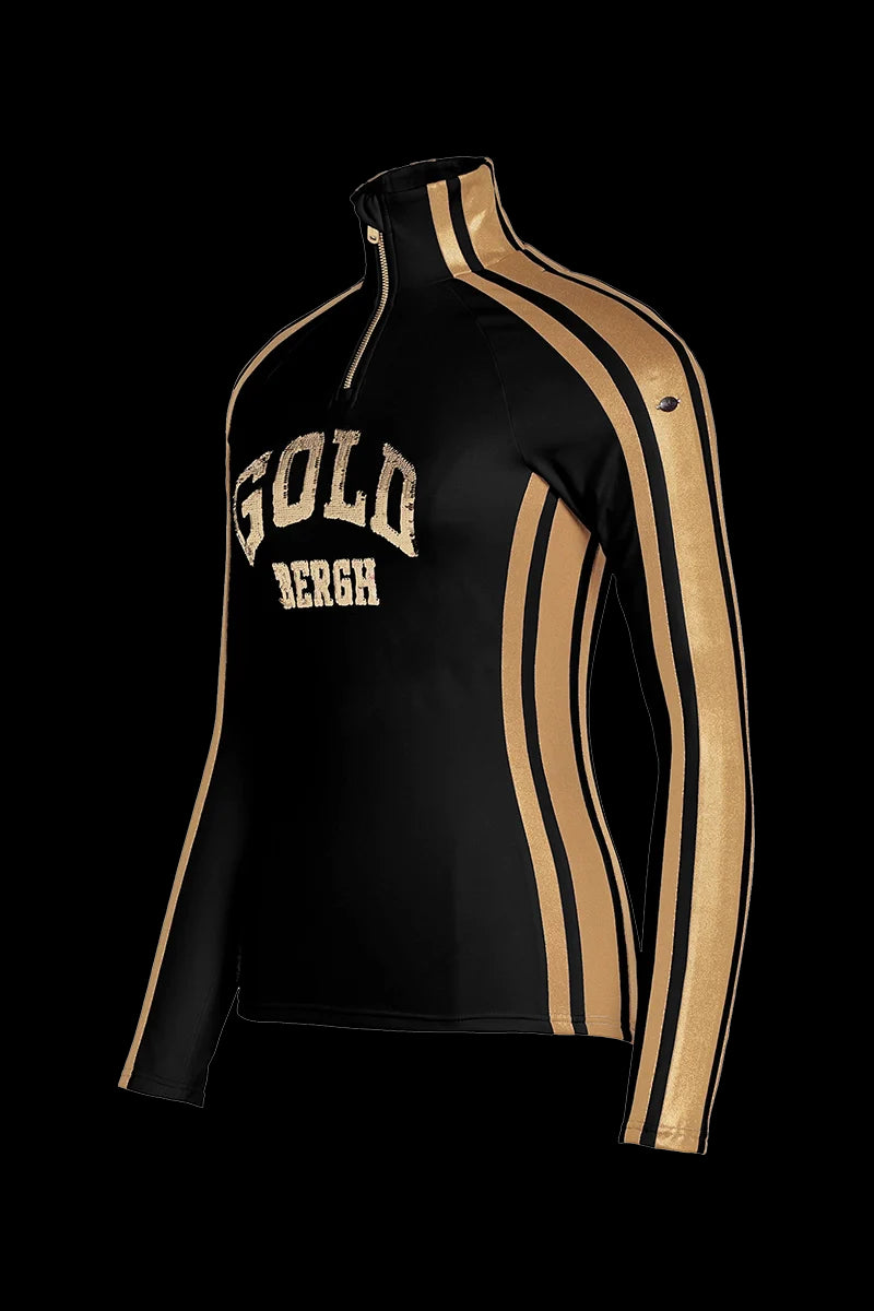 Black/Gold Goldbergh Women's Goblet Colorblock Raglan Sequin Ski Pully