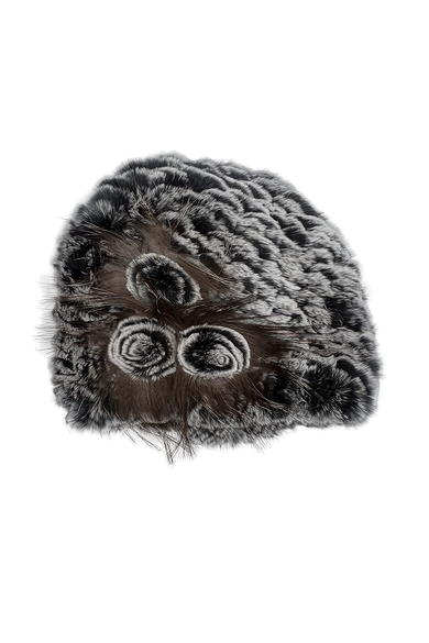 Knitted Rex Rabbit Fur Hat-Flower Detail