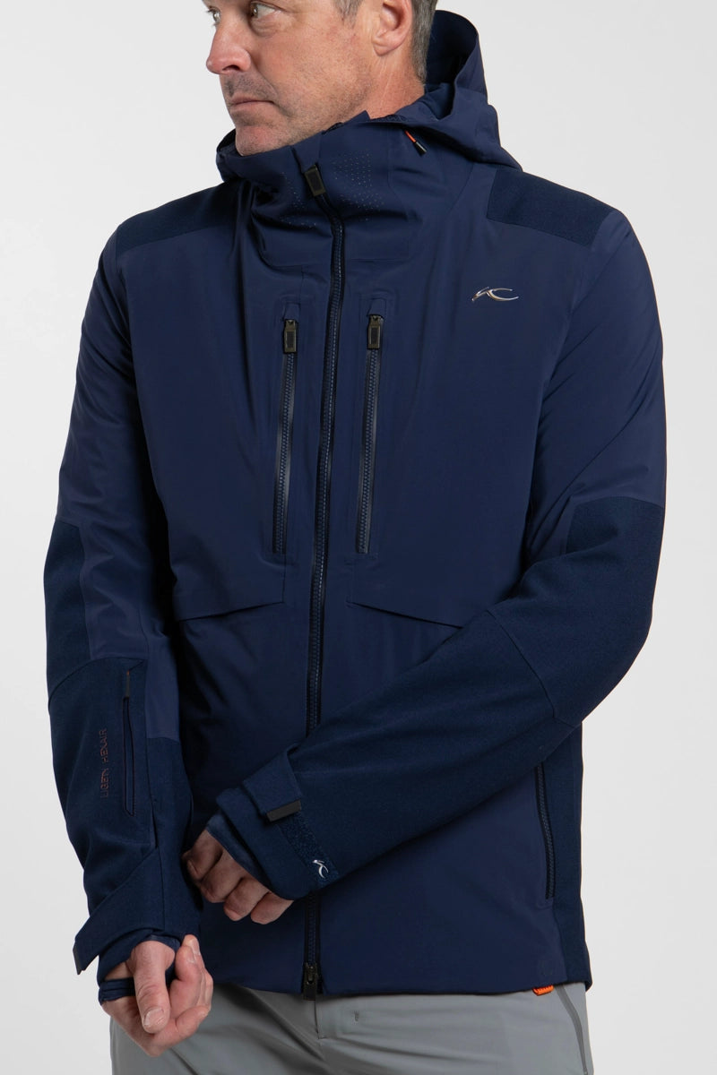 NavyBlue Kjus Men's Ligety Hexair Ski Jacket Model Front View