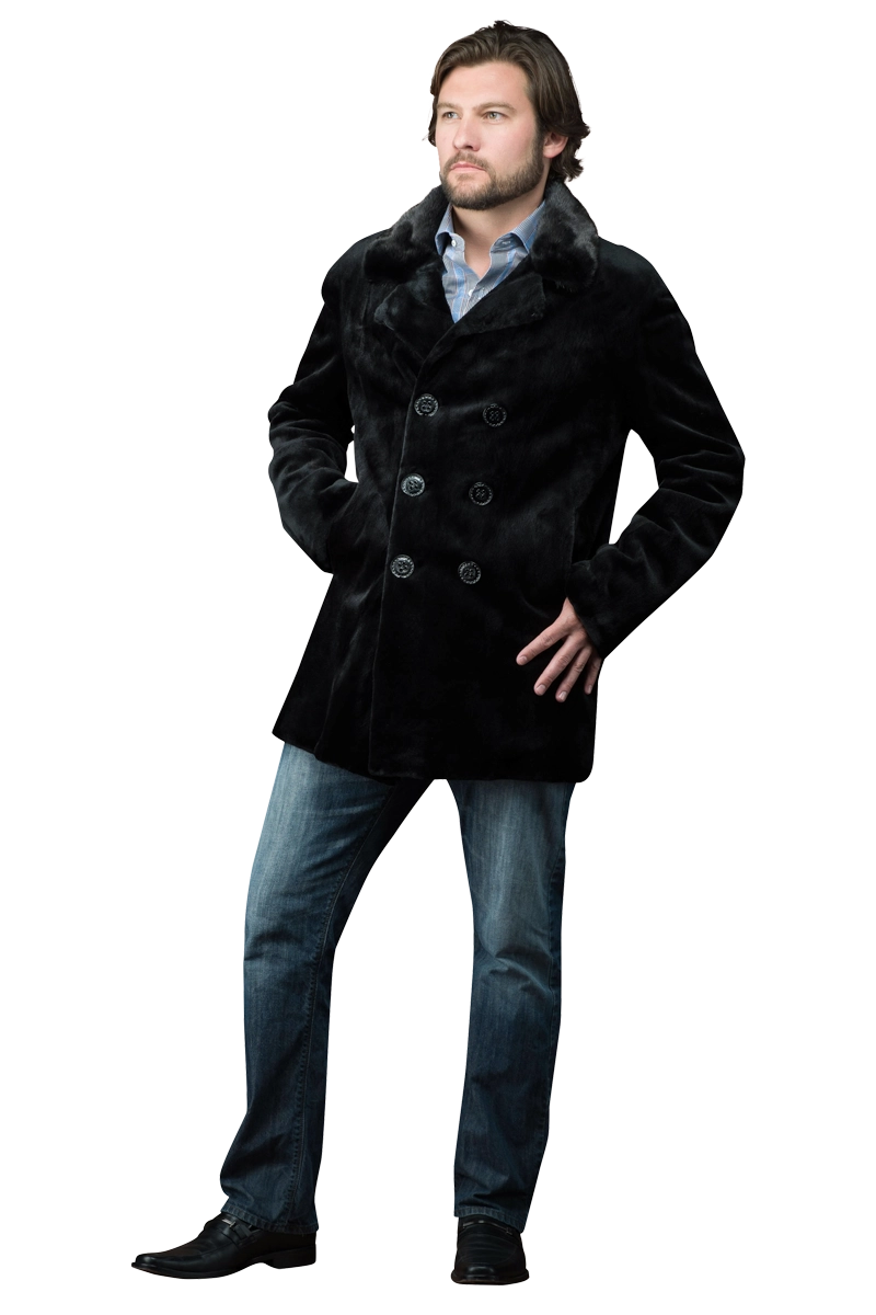 Black EM-EL Men's Sheared Mink Double Breasted Fur Jacket