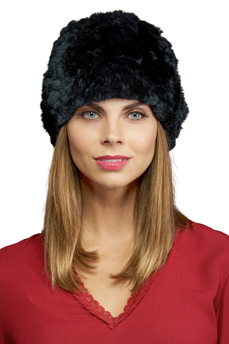 Black EM-EL Rex Rabbit Slouch Fur Hat