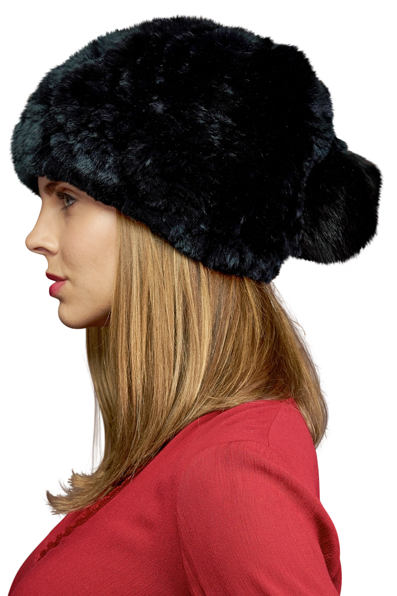 Black EM-EL Rex Rabbit Slouch Fur Hat