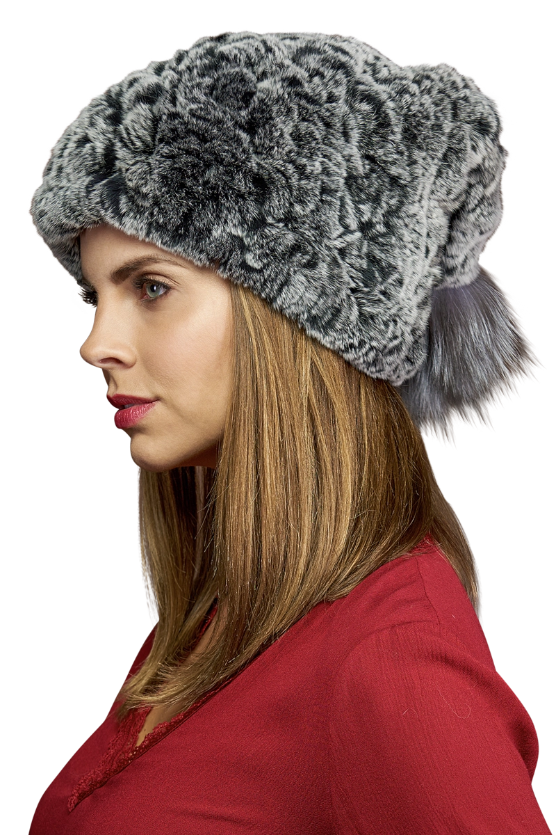 Gray EM-EL Rex Rabbit Slouch Fur Hat