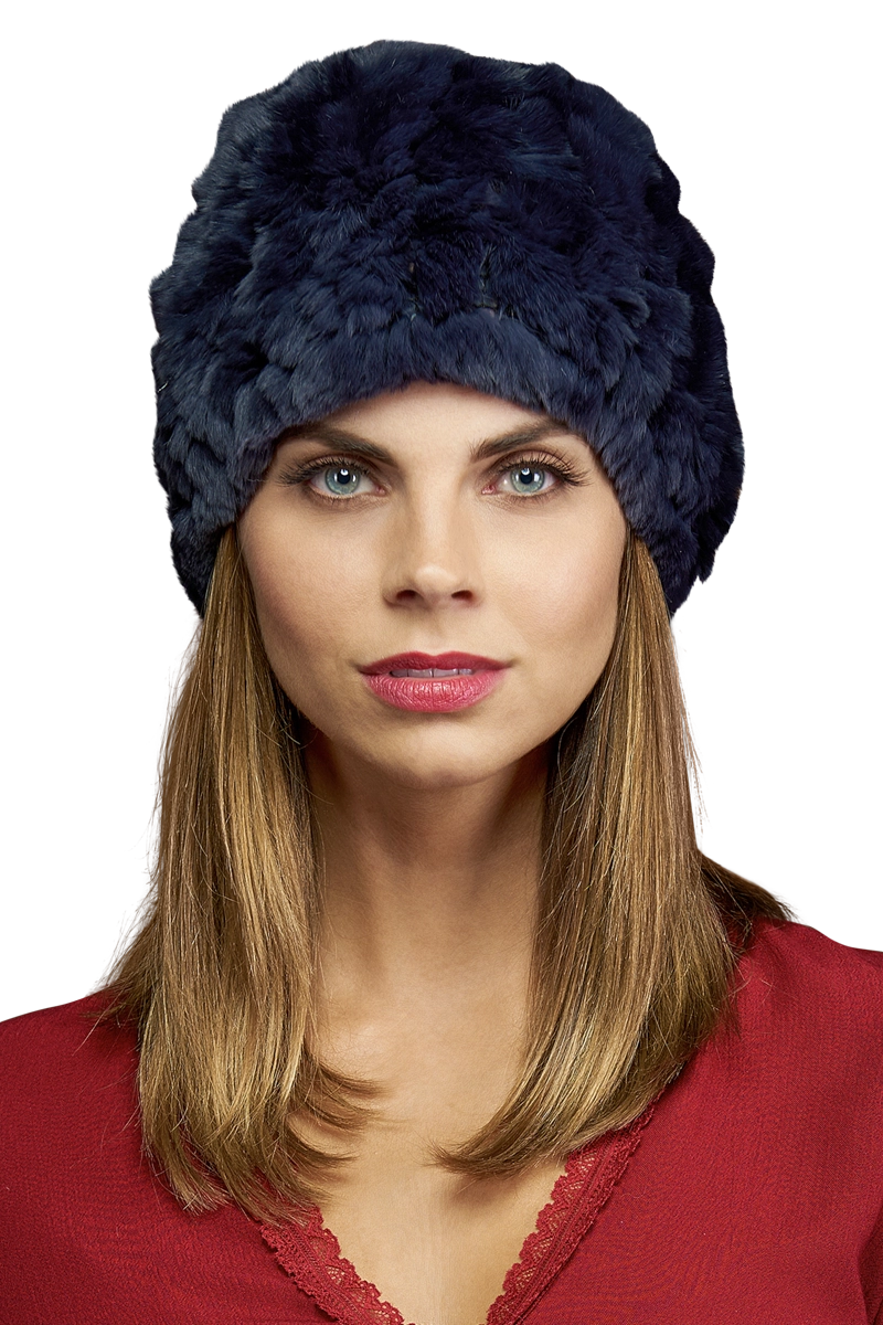 NavyBlue EM-EL Rex Rabbit Slouch Fur Hat