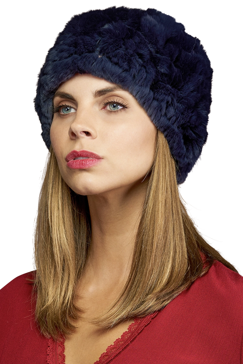 NavyBlue EM-EL Rex Rabbit Slouch Fur Hat