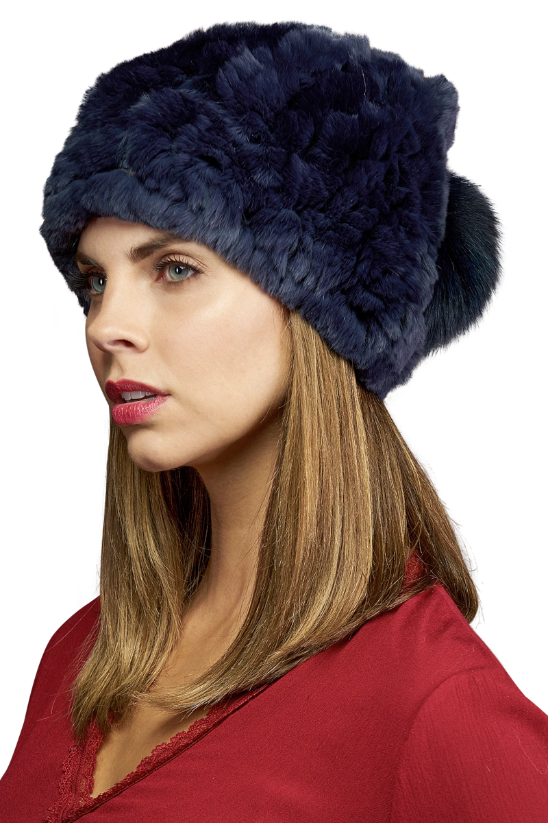 NavyBlue EM-EL Rex Rabbit Slouch Fur Hat