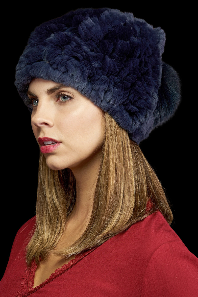 NavyBlue EM-EL Rex Rabbit Slouch Fur Hat