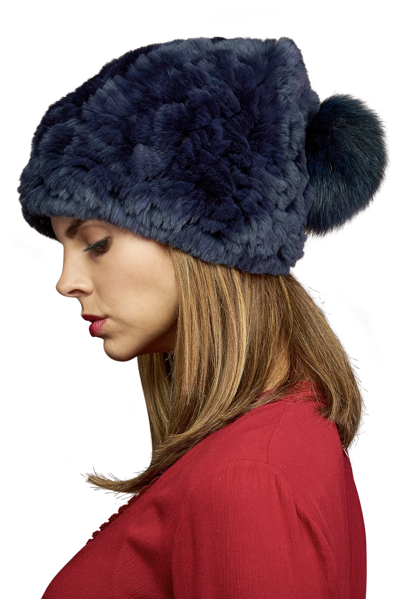 NavyBlue EM-EL Rex Rabbit Slouch Fur Hat