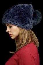 NavyBlue EM-EL Rex Rabbit Slouch Fur Hat