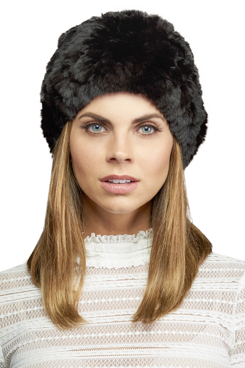 Brown EM-EL Rex Rabbit Slouch Fur Hat