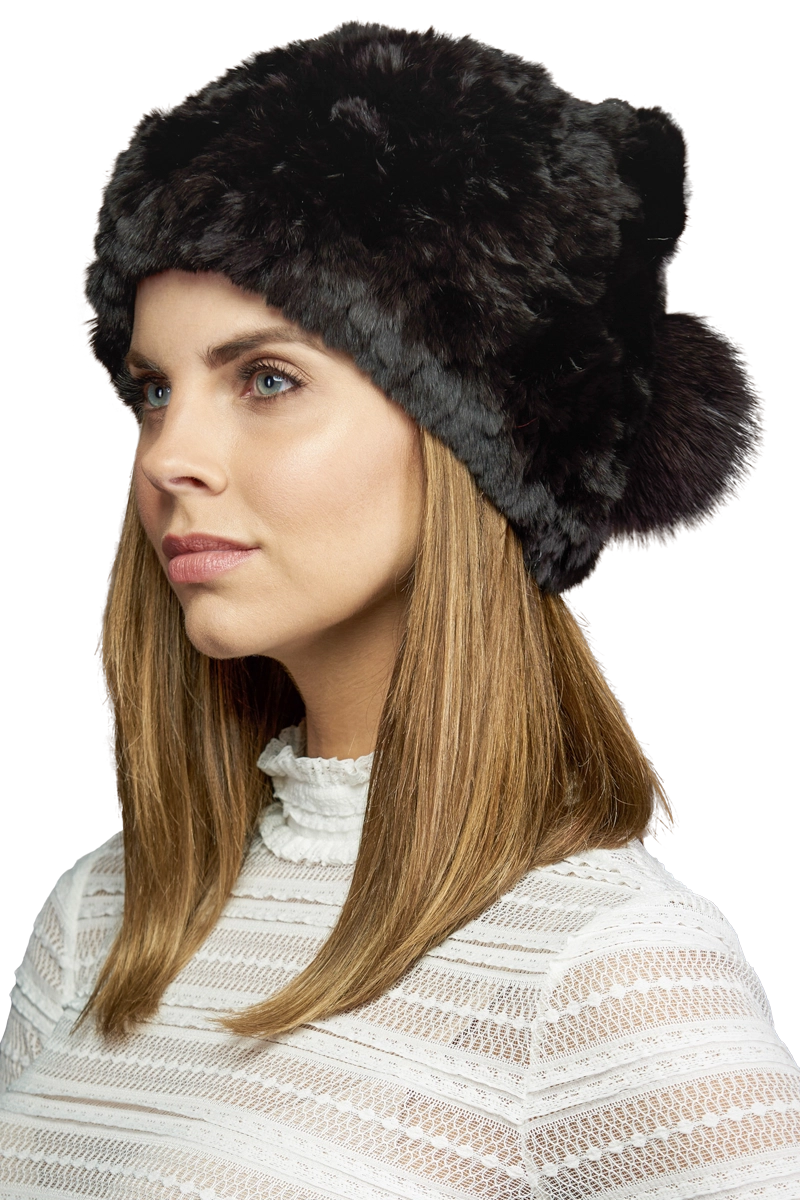 Brown EM-EL Rex Rabbit Slouch Fur Hat