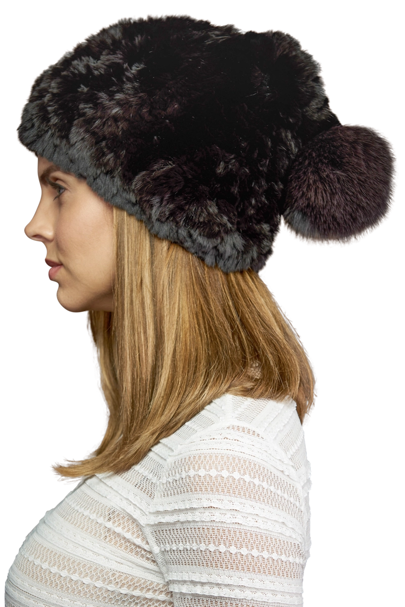 Brown EM-EL Rex Rabbit Slouch Fur Hat