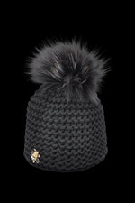 Black Norton Womens Sundown Gold Bee Chunky Knit Merino Wool Hat