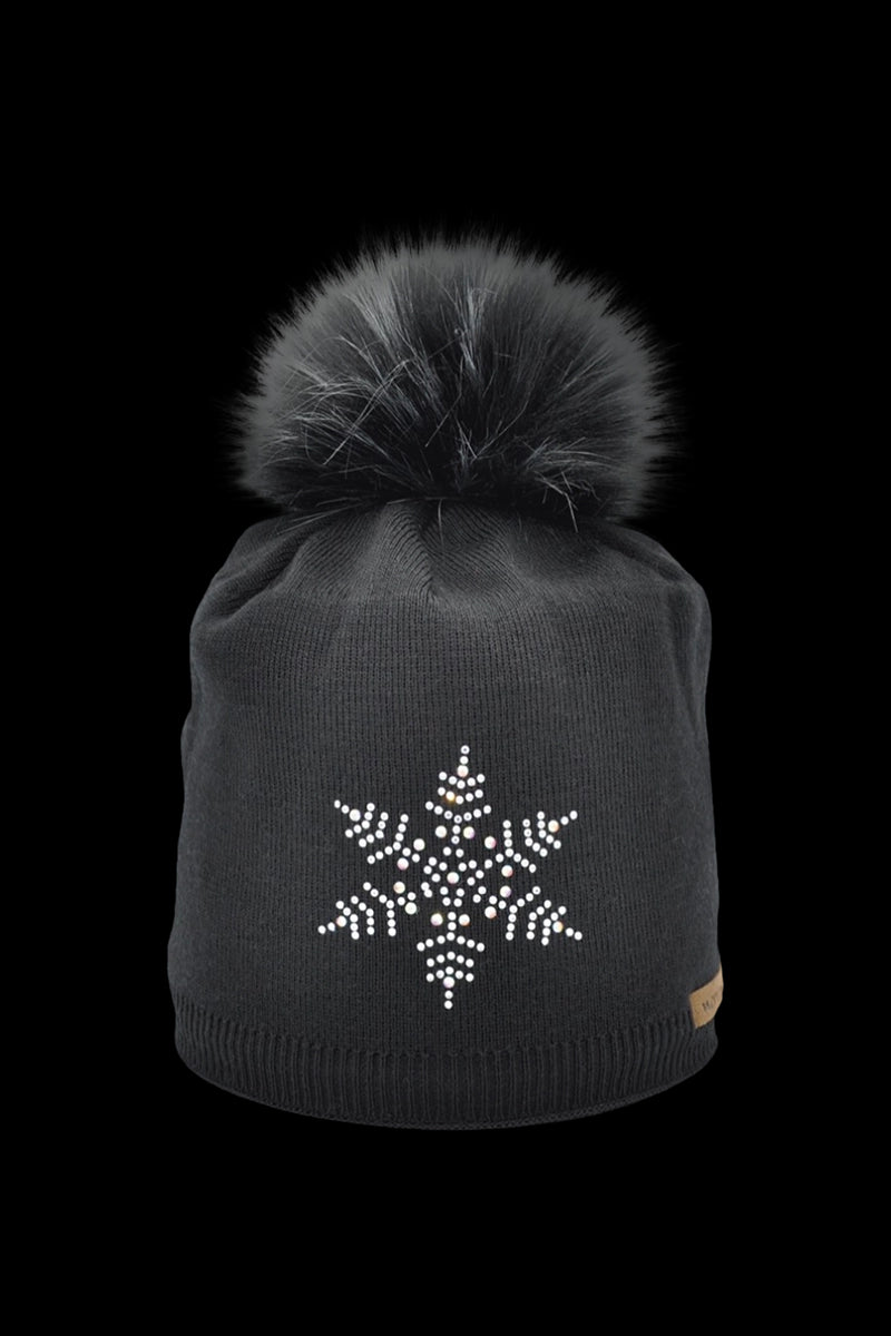 Black Norton Women's Prima Rhinestone Snowflake Merino Wool Hat