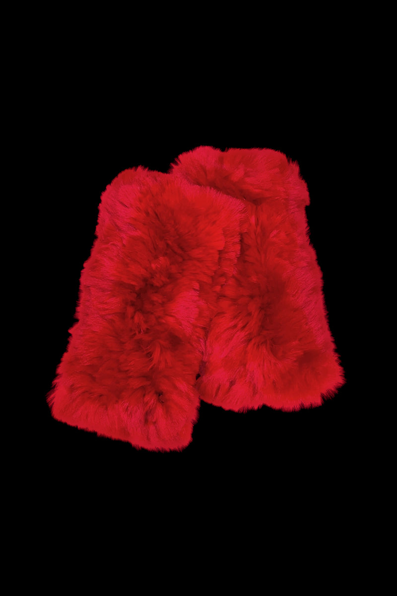 Red EM-EL Knitted Fingerless Rex Rabbit Fur Gloves