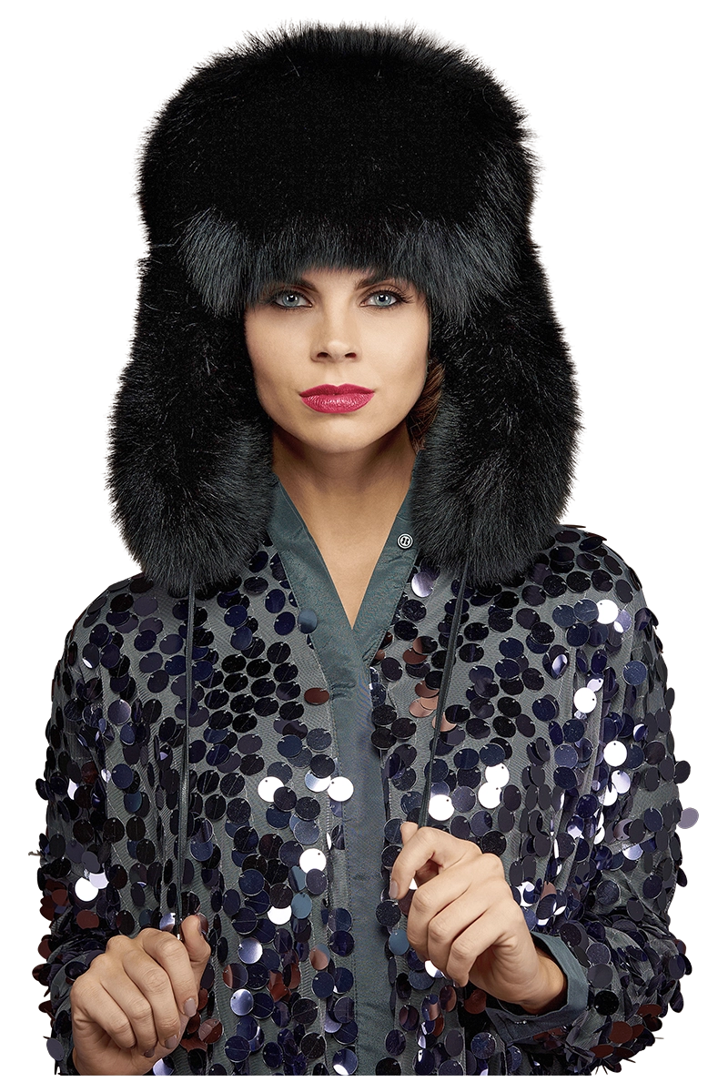 Black Lenore Marshall Oversized Unisex Trapper Fur Hat