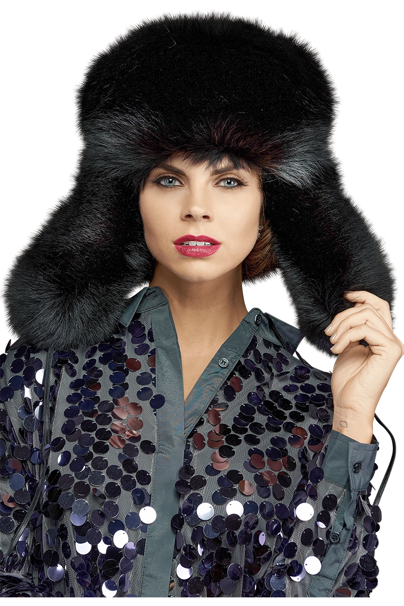 Black Lenore Marshall Oversized Unisex Trapper Fur Hat