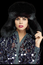 Black Lenore Marshall Oversized Unisex Trapper Fur Hat