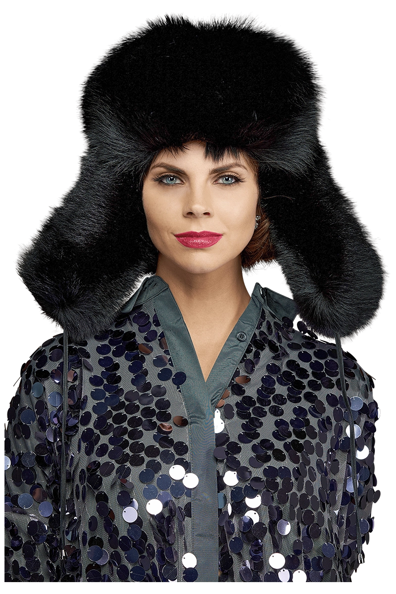 Black Lenore Marshall Oversized Unisex Trapper Fur Hat