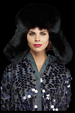 Black Lenore Marshall Oversized Unisex Trapper Fur Hat