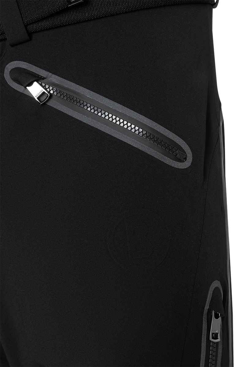 Black Bogner Men's Tim6-T Technical Traditional Insulated Ski Pants Product Zoom Taped Zipper View