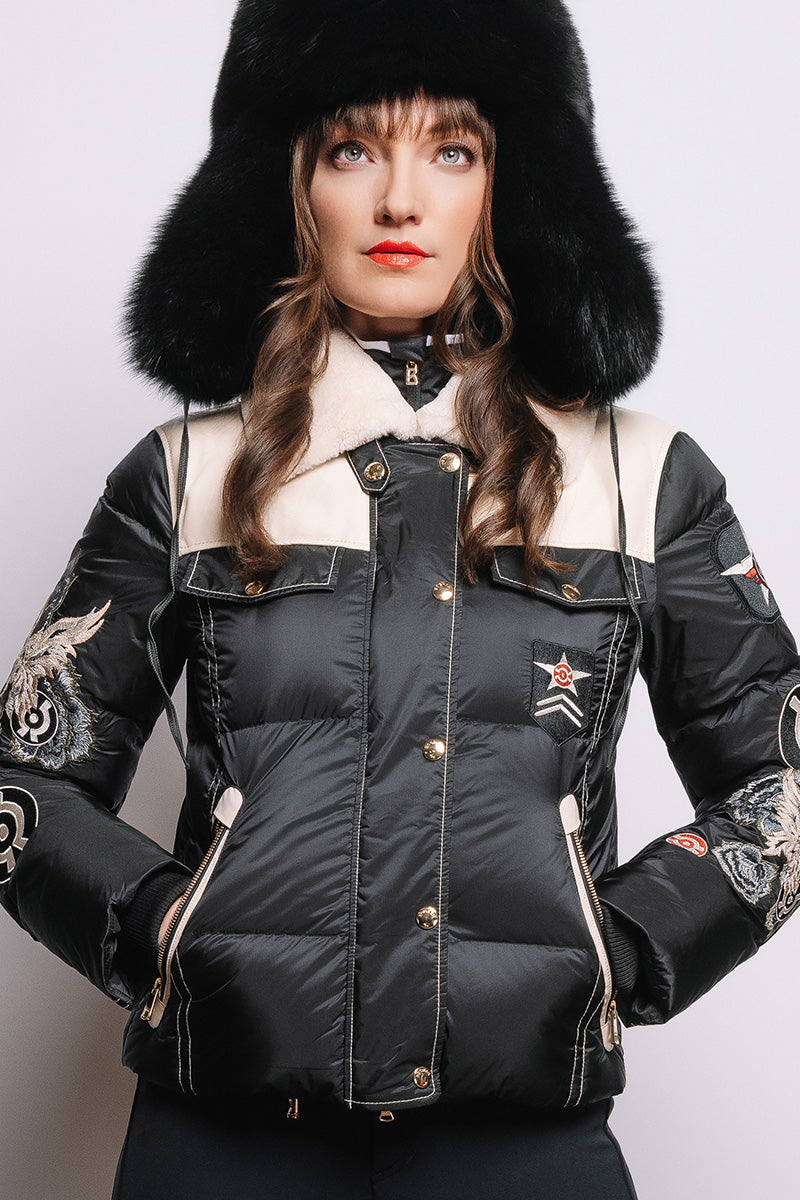 Black Lenore Marshall Oversized Unisex Trapper Fur Hat Model Front View