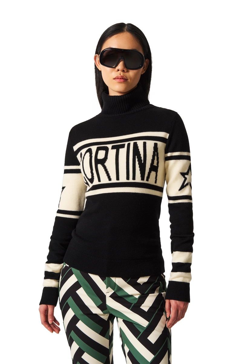 Black Perfect Moment Women's Cortina Schild Merino Wool Ski Sweater Model Front View