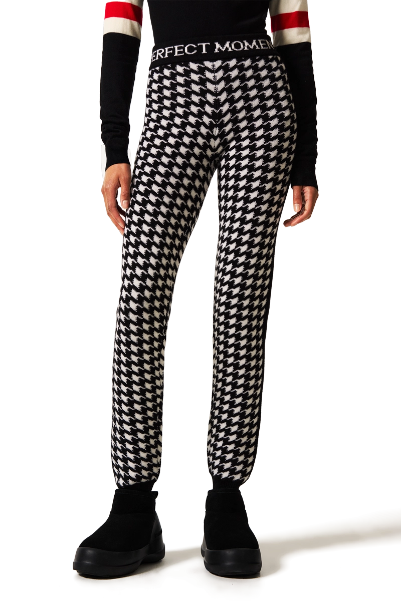 Houndstooth Black White Perfect Moment Women's Houndstooth Leggings Model Cropped View