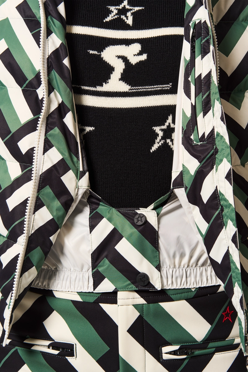 GreenWafflePrint Perfect Moment Women's Polar Flare Down Ski Jacket Model Snow Skirt View