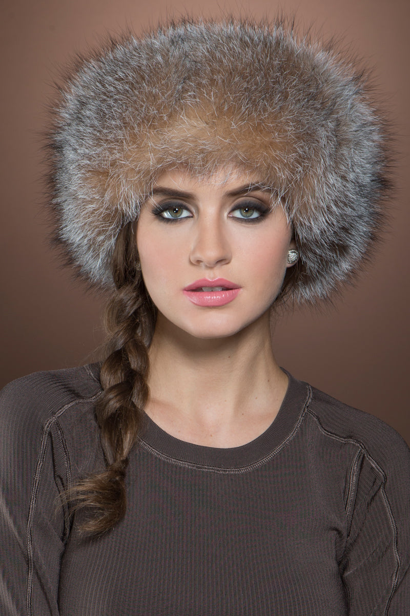 Brown Lenore Marshall Cashmere Knit and Fox Fur Brim Hat