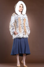 NaturalMultiWhite Zandra Rhodes Hooded American Lynx and Fox Anorak Fur Jacket