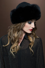 Black Lenore Marshall Cashmere Knit and Fox Fur Brim Hat