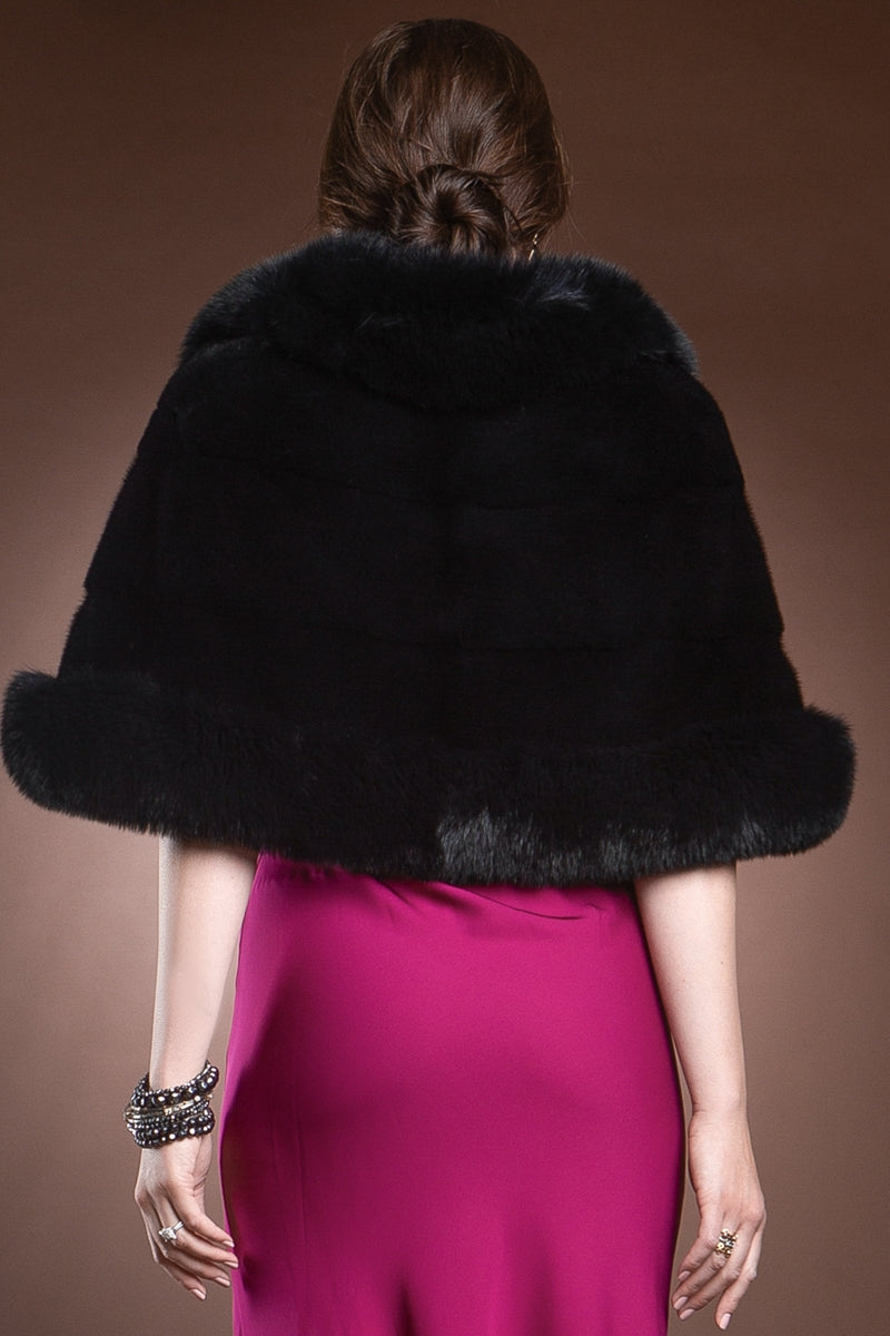 Black EM-EL Traditional Horizontal Mink - Fox Fur Cape