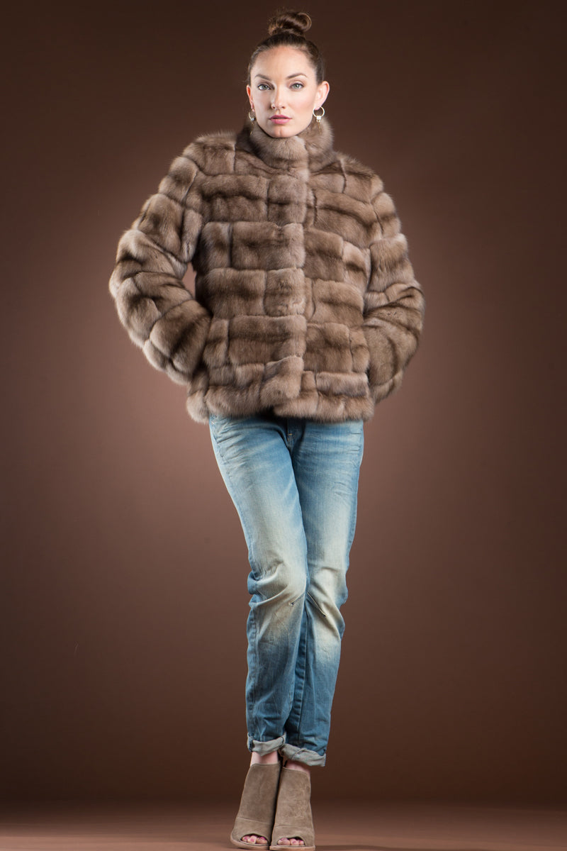 NaturalMulti EM-EL Tortora Brick Pattern Russian Sable Fur Jacket