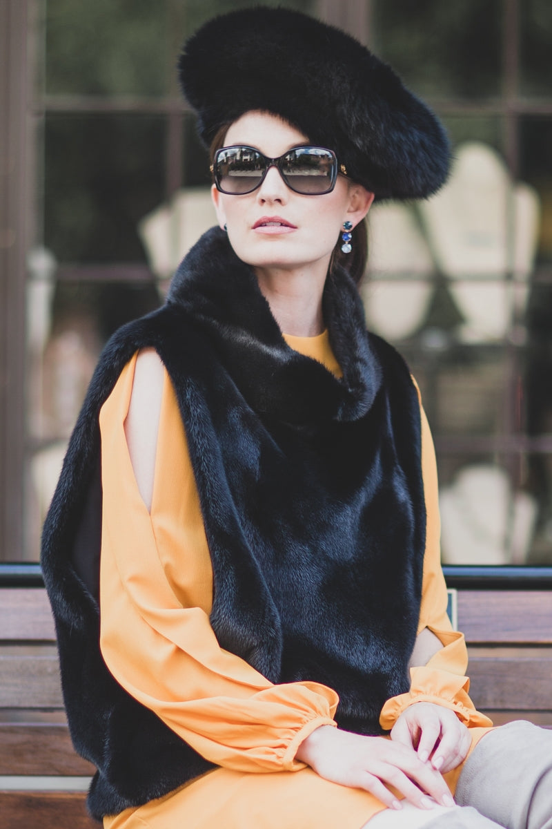 Black Lenore Marshall Perforated Fox Fur Hat