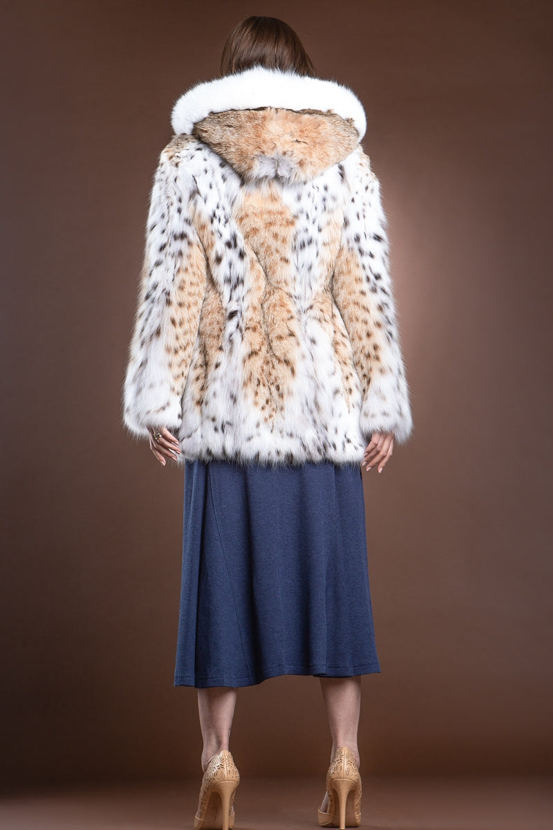 NaturalMultiWhite Zandra Rhodes Hooded American Lynx and Fox Anorak Fur Jacket