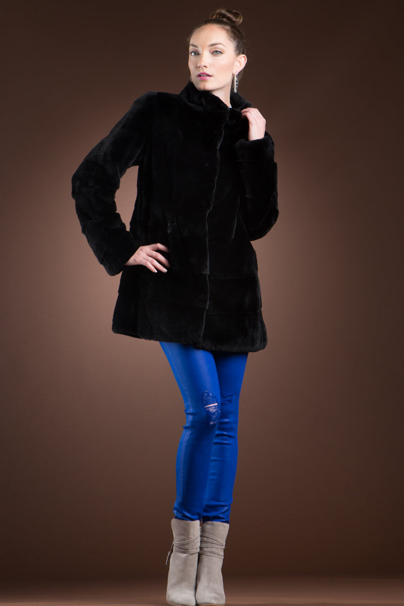  EM-EL Black Plucked Mink Fur Jacket