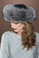 Gray Lenore Marshall Cashmere Knit and Fox Fur Brim Hat