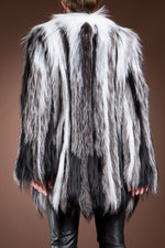 Medium EM-EL Arctic Marble, Silver & Black Sliver Fox on Jersey Mid-Length Fur Coat