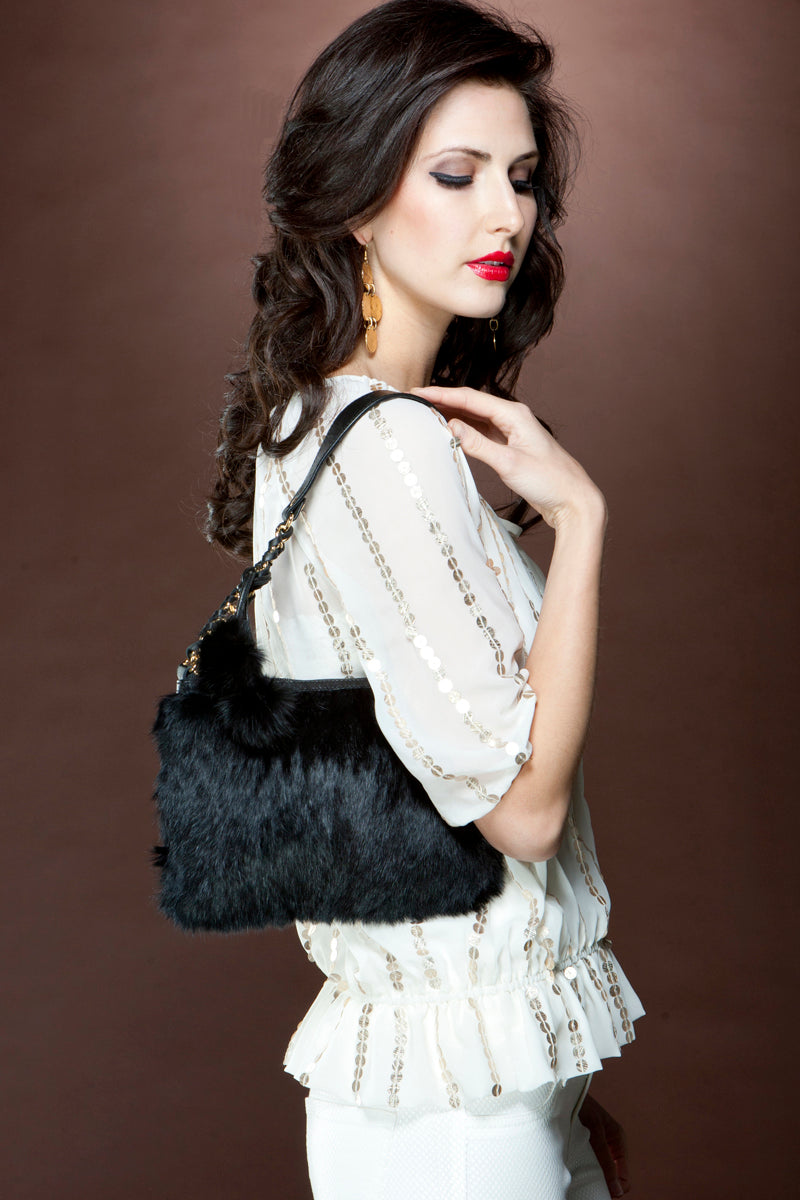 OSFM Cassin Collections Black Rabbit Evening Fur Handbag