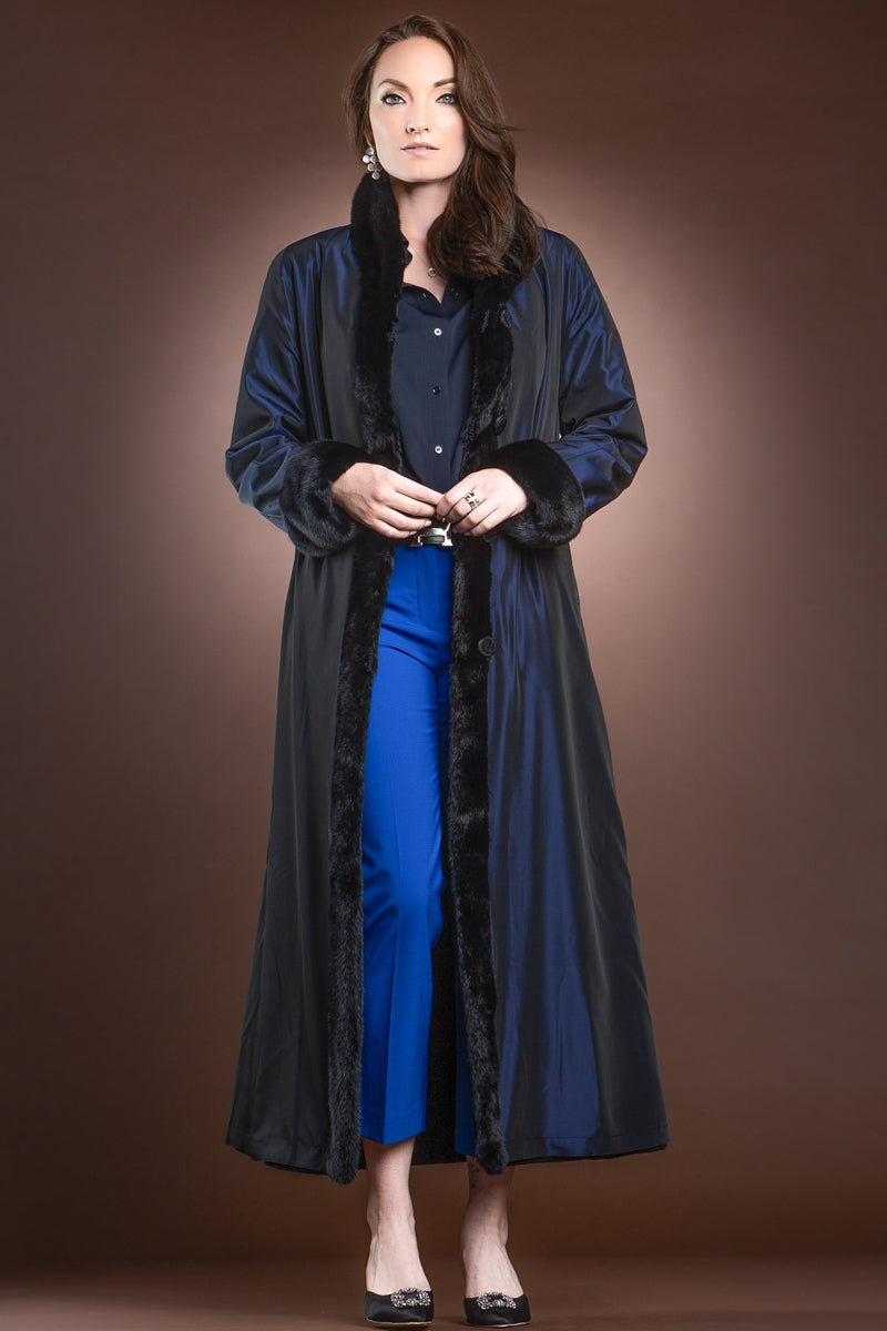 NavyBlue EM-EL Reversible Sheared and Long Haired Mink Fur Coat