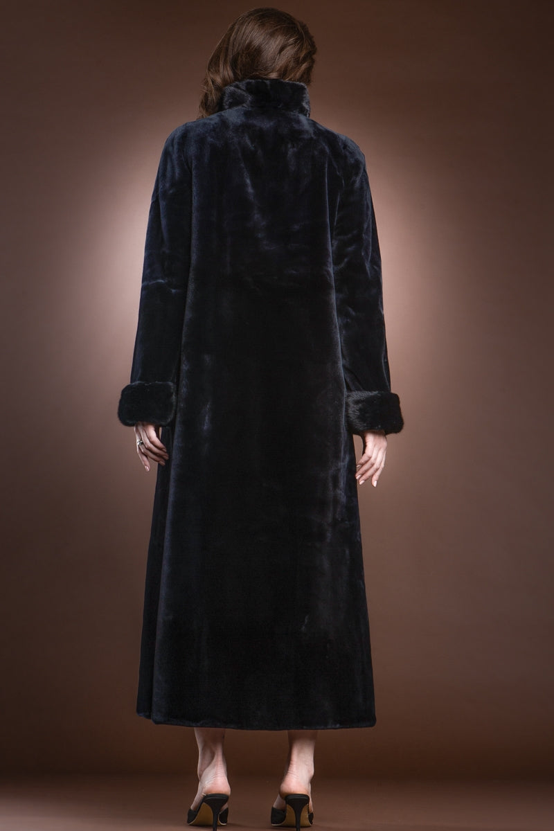 Black EM-EL Reversible Sheared and Long Haired Mink Fur Coat