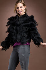  EM-EL Black Fox and Suede Fringe Lace Fur Jacket
