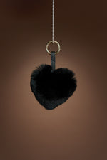 Black EM-EL Rex Rabbit Heart Fur Keychain